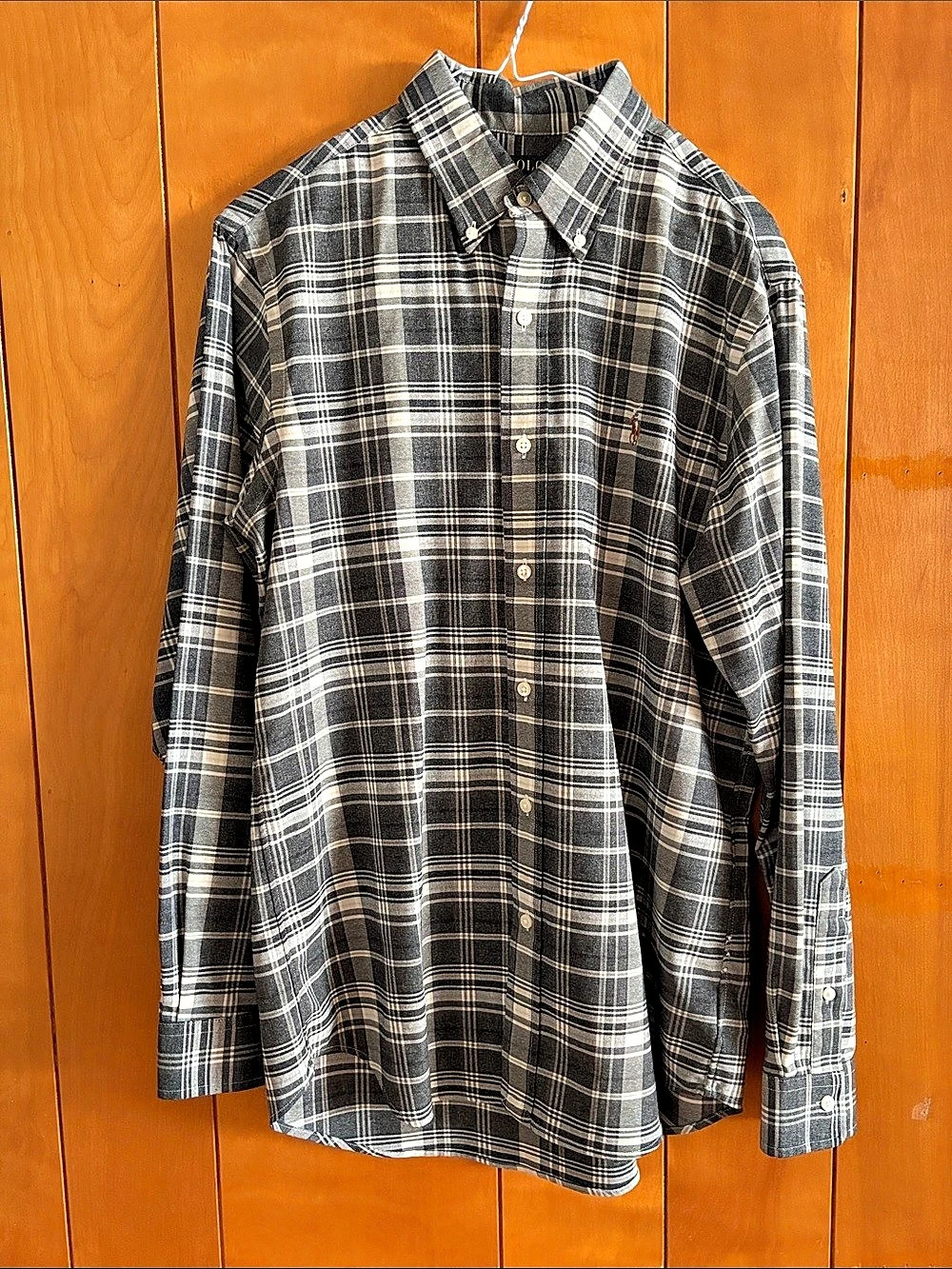 Polo Ralph Lauren Classic Fit Performance Plaid Button Down in Gray & White Size